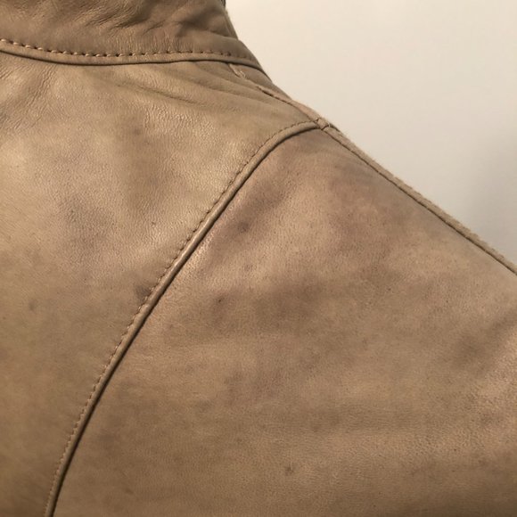 Moto-style Tan Leather Jacket Bagdley Mischka Collection - Picture 8 of 9